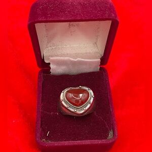 Vtg Carnelian Marcasite Heart Ring 925 Sterling Silver Bezel Set Solid Band 6.75